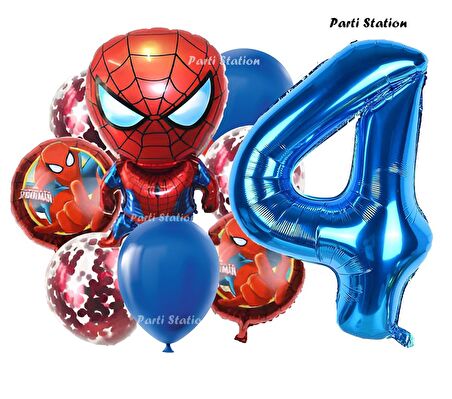 Spiderman Yıldız Balonlu 4 Yaş Konsept Doğum Günü Balon Set Örümcek Adam Spiderman Balon Set