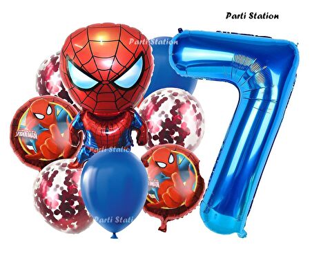 Spiderman Yıldız Balonlu 7 Yaş Konsept Doğum Günü Balon Set Örümcek Adam Spiderman Balon Set