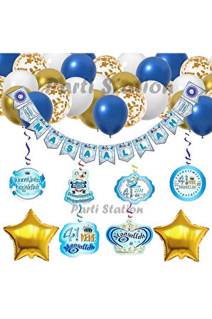Sünnet Balon Seti Maşallah Yazısı Sünnet Parti Balon Set Maşallah Banner Lacivert Yıldız Parti Seti
