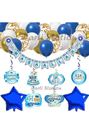 Sünnet Balon Seti Maşallah Yazısı Sünnet Parti Balon Set Maşallah Banner Lacivert Yıldız Parti Seti