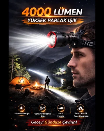 Farissu Q-Max PST2208 4000 Lümen Şarjlı Sensörlü Kafa Lambası 40W Zoomlu Powerbank Özellikli Profesyonel LED Fener
