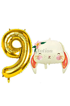 Sevimli Tavşan 4 Yaş Balon Set Woodland Hayvanlar Konsept Tavşan Balon ve Gold Renk Rakam Balon