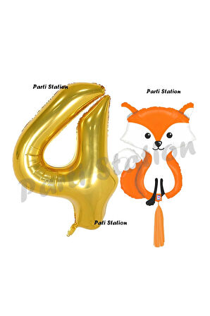 Woodland Tilki Balon 3 Yaş Balon Set Sevimli Tilki Balon ve Gold Rakam Balon Doğum Günü Seti