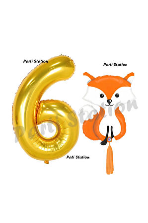 Woodland Tilki Balon 3 Yaş Balon Set Sevimli Tilki Balon ve Gold Rakam Balon Doğum Günü Seti