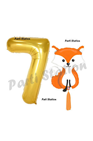 Woodland Tilki Balon 3 Yaş Balon Set Sevimli Tilki Balon ve Gold Rakam Balon Doğum Günü Seti