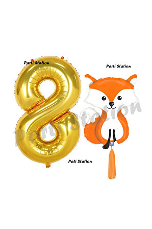 Woodland Tilki Balon 3 Yaş Balon Set Sevimli Tilki Balon ve Gold Rakam Balon Doğum Günü Seti
