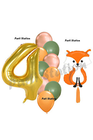 Woodland Tilki Balon 7 Yaş Balon Set Sevimli Tilki Balon ve Gold Rakam Balon Demeti Doğum Günü Seti