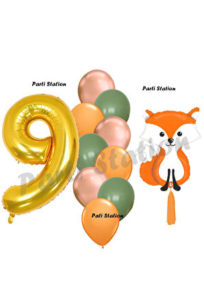 Woodland Tilki Balon 7 Yaş Balon Set Sevimli Tilki Balon ve Gold Rakam Balon Demeti Doğum Günü Seti