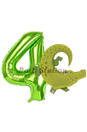 Safari Timsah Balon 8 Yaş Doğum Günü Balon Set Safari Konsept Timsah Balon ve Yeşil Renk Rakam Balon