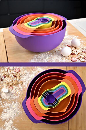 Flora Easy Mix Karıştırma Kabı Seti 9 Parça- Ölçü Kaşığı ve Süzgeçli Hazırlık Set MOR