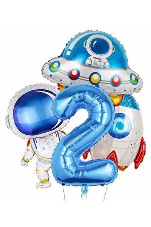 Uzay Astronot Uzay Gemisi Roket 2 Yaş Balon Set Uzay Astronot Konsept Doğum Günü Set