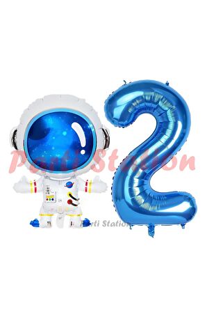 Uzay Astronot Konsept 2 Yaş Balon Set Uzay Astronot ve Lacivert Rakam Balon Doğum Günü Balon Set