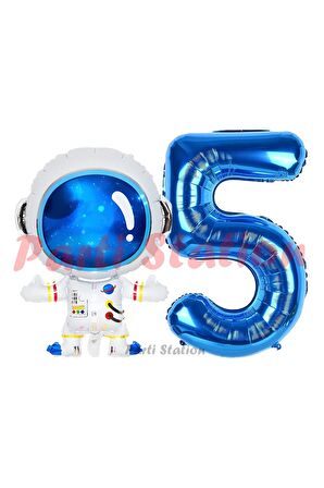 Uzay Astronot Konsept 5 Yaş Balon Set Uzay Astronot ve Lacivert Rakam Balon Doğum Günü Balon Set