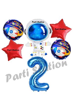 Galaksi Uzay Astronot Konsept 2 Yaş Balon Set Uzay Astronot ve Yıldız Balon Doğum Günü Balon Set
