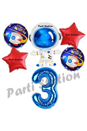 Galaksi Uzay Astronot Konsept 3 Yaş Balon Set Uzay Astronot ve Yıldız Balon Doğum Günü Balon Set