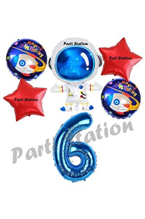 Galaksi Uzay Astronot Konsept 6 Yaş Balon Set Uzay Astronot ve Yıldız Balon Doğum Günü Balon Set