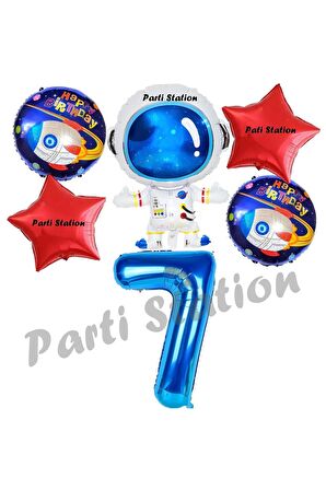 Galaksi Uzay Astronot Konsept 7 Yaş Balon Set Uzay Astronot ve Yıldız Balon Doğum Günü Balon Set