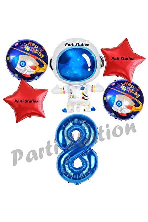 Galaksi Uzay Astronot Konsept 8 Yaş Balon Set Uzay Astronot ve Yıldız Balon Doğum Günü Balon Set