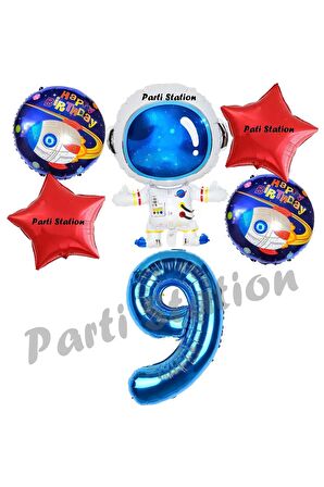 Galaksi Uzay Astronot Konsept 9 Yaş Balon Set Uzay Astronot ve Yıldız Balon Doğum Günü Balon Set