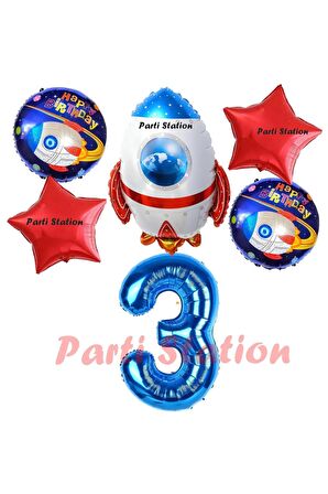 Roket Uzay Astronot Konsept 3 Yaş Balon Set Uzay Roketi ve Yıldız Balon Doğum Günü Balon Set