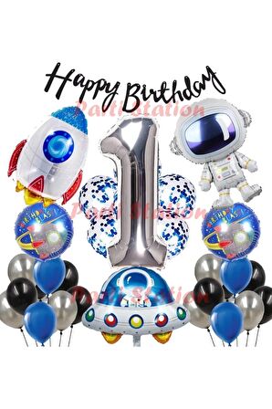Space Uzay Konsept 1 Yaş Balon Seti Astronot Roket Doğum Günü Parti Balon Seti Uzay Galaksi Balon