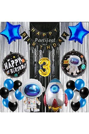Kozmik Uzay 3 Yaş Balon Seti Galaksi Konsept Helyum Balon Set Astronot Uzay Mekiği Doğum Günü Set