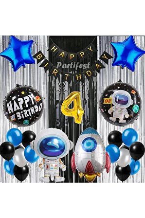 Kozmik Uzay 4 Yaş Balon Seti Galaksi Konsept Helyum Balon Set Astronot Uzay Mekiği Doğum Günü Set