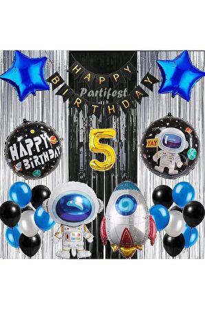 Kozmik Uzay 5 Yaş Balon Seti Galaksi Konsept Helyum Balon Set Astronot Uzay Mekiği Doğum Günü Set