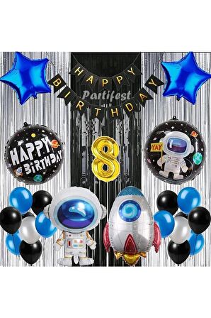 Kozmik Uzay 8 Yaş Balon Seti Galaksi Konsept Helyum Balon Set Astronot Uzay Mekiği Doğum Günü Set