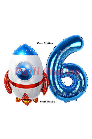 Uzay Konsept Roket Balon 3 Yaş Doğum Günü Set Uzay Konsept Balon ve Lacivert Rakam Balon