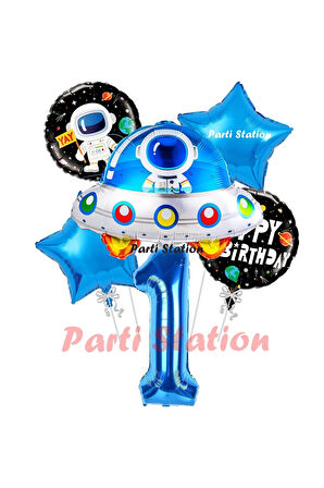 Uzay Aracı Roket Balon 3 Yaş Doğum Günü Set Uzay Konsept Balon Rakam Balon Set