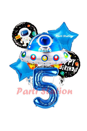Uzay Aracı Roket Balon 3 Yaş Doğum Günü Set Uzay Konsept Balon Rakam Balon Set