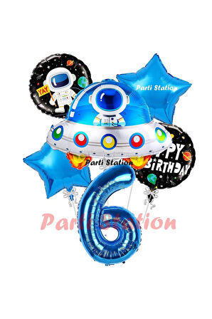 Uzay Aracı Roket Balon 3 Yaş Doğum Günü Set Uzay Konsept Balon Rakam Balon Set