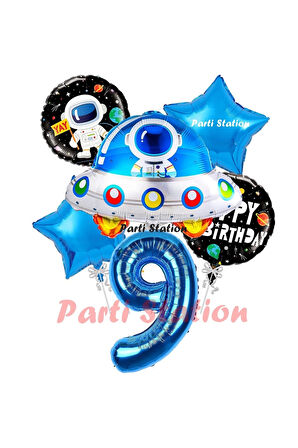 Uzay Aracı Roket Balon 3 Yaş Doğum Günü Set Uzay Konsept Balon Rakam Balon Set