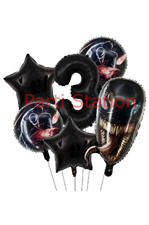 Zehirli Öfke Venom 8 Yaş Doğum Günü Balon Set Venom Tema Doğum Günü Parti Balon Set