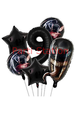 Zehirli Öfke Venom 8 Yaş Doğum Günü Balon Set Venom Tema Doğum Günü Parti Balon Set