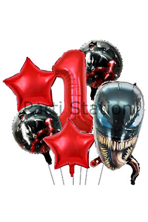 Zehirli Öfke Venom 4 Yaş Doğum Günü Balon Set Venom Kırmızı Konsept Doğum Günü Parti Balon Set