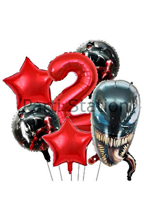 Zehirli Öfke Venom 4 Yaş Doğum Günü Balon Set Venom Kırmızı Konsept Doğum Günü Parti Balon Set