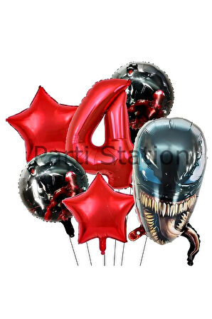 Zehirli Öfke Venom 4 Yaş Doğum Günü Balon Set Venom Kırmızı Konsept Doğum Günü Parti Balon Set
