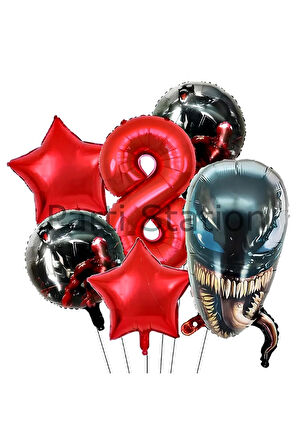 Zehirli Öfke Venom 4 Yaş Doğum Günü Balon Set Venom Kırmızı Konsept Doğum Günü Parti Balon Set