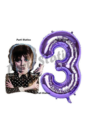 Wednesday 9 Yaş Balon ve Mor Rakam Balon Doğum Günü Parti Set Wednesday Addams Balon
