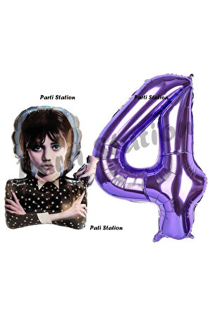 Wednesday 9 Yaş Balon ve Mor Rakam Balon Doğum Günü Parti Set Wednesday Addams Balon