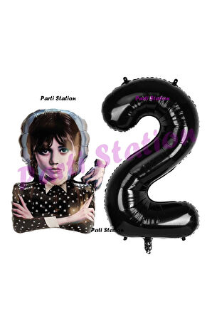 Wednesday 4 Yaş Balon ve Siyah Rakam Balon Doğum Günü Parti Set Wednesday Addams Balon