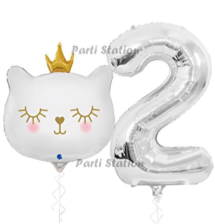 Beyaz Kedi 2 Yaş Doğum Günü Balon Set White Cat White Kitty Konsept Parti Balon Set Beyaz Kedi Tema