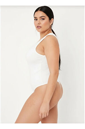 Büyük Beden Halter Yaka Esnek Çıtçıtlı Örme Body