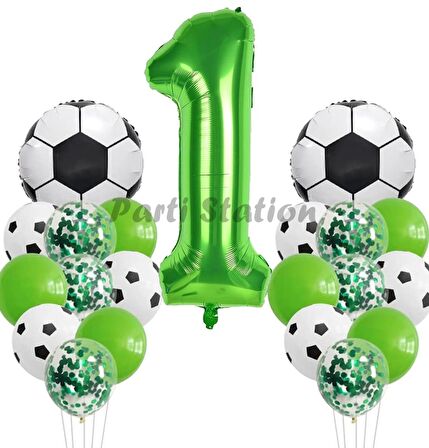Futbol Maç Konsept Yeşil Rakam 1 Yaş Balon 100 cm Futbol Konsept Yeşil Parti Doğum Günü Balon Seti