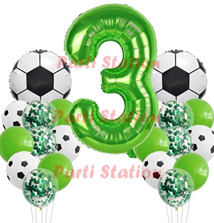 Futbol Maç Konsept Yeşil Rakam 3 Yaş Balon 100 cm Futbol Konsept Yeşil Parti Doğum Günü Balon Seti