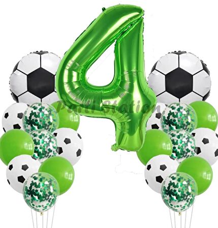 Futbol Maç Konsept Yeşil Rakam 4 Yaş Balon 100 cm Futbol Konsept Yeşil Parti Doğum Günü Balon Seti