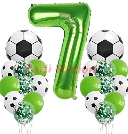 Futbol Maç Konsept Yeşil Rakam 7 Yaş Balon 100 cm Futbol Konsept Yeşil Parti Doğum Günü Balon Seti
