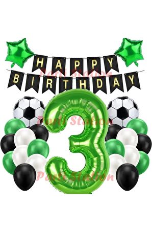 Futbol Maç Konsept Yeşil Rakam 3 Yaş Balon Futbol Konsept Yeşil Parti Doğum Günü Balon Seti